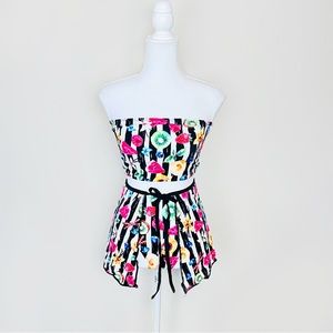 Rave With Mi Gente Tutti Fruitti Black Striped Bandeau, Bottoms & Skirt Rave Set